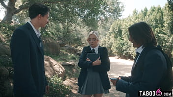 Virgin blonde double penetration fuck by her hung stepbros