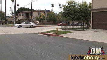 Ebony babe sucks group of white guys 5