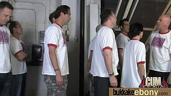 Ebony babe sucks group of white guys 5