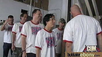 Ebony babe sucks group of white guys 5