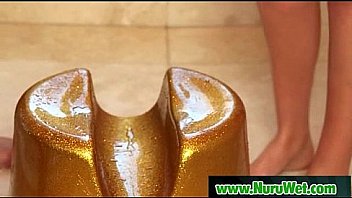 Busty japanese masseuse gives nuru massage and fucks client on air matress 13