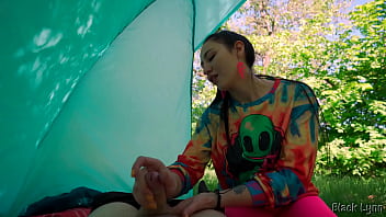 Slutty hippie jerked me off for free in her tent