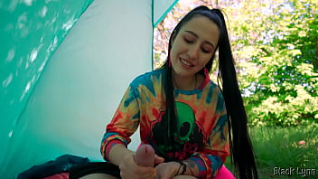 Slutty hippie jerked me off for free in her tent