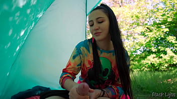 Slutty hippie jerked me off for free in her tent