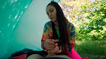 Slutty hippie jerked me off for free in her tent