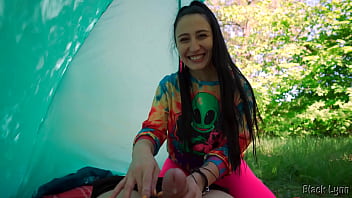 Slutty hippie jerked me off for free in her tent