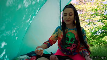Slutty hippie jerked me off for free in her tent