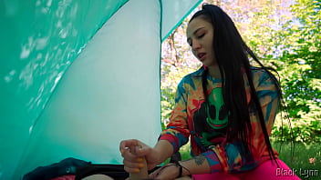 Slutty hippie jerked me off for free in her tent