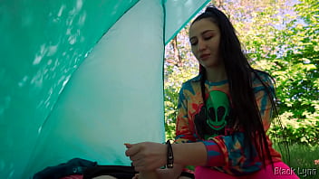 Slutty hippie jerked me off for free in her tent