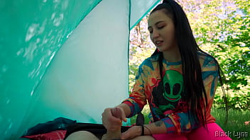 Slutty hippie jerked me off for free in her tent