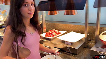 Hot brunette gets fucked hard after argument with stranger in hotel restaurant