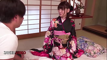 Seductive kimono clad jav star takes passionate creampie in steamy night scene