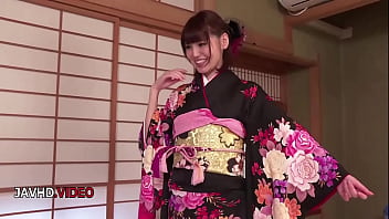 Seductive kimono clad jav star takes passionate creampie in steamy night scene