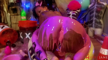 Sexy slimy messy ebony anal gaping