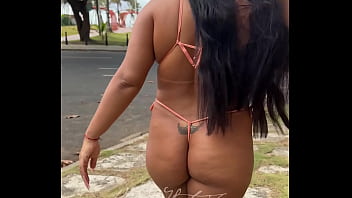 Brazilian married brunette girl in bikini micro on the beach filmed by her husband