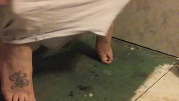 Wife on toilet showing off sexy feet and panties