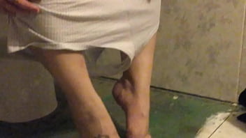 Wife on toilet showing off sexy feet and panties