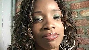 Ebony slut fucks a white gloryhole cock in her first interracial scene 14