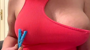 Nipples clothespins and spitting my big boobs and pierced nipple