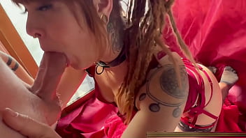 Cute cosplayer drools on a thick cock in her throat