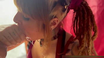 Cute cosplayer drools on a thick cock in her throat