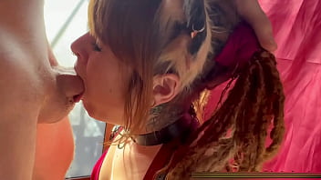 Cute cosplayer drools on a thick cock in her throat