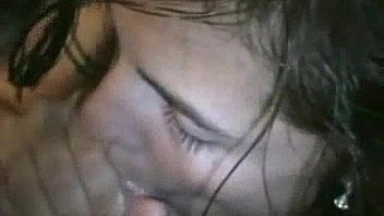 Blowjob with hot facial brunette