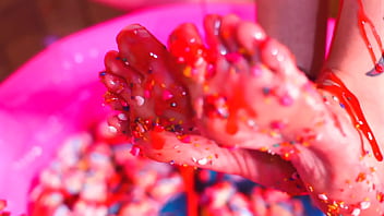 Making her feet totally messy