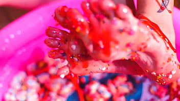 Making her feet totally messy