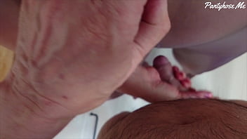 Mature milf takes break from making lunch to give blowjob in pov pantyhose porn