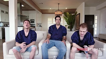 Random girl gangbanged by a frat watching the game