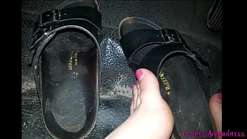 Worn out sandals peeing & playing with my holes in public toilet