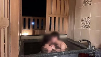 She moans a lot in the open air bath creampie in a cowgirl while in full view from outside She moans a lot in the open air bath creampie in a cowgirl while in full view from outside