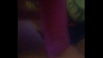 Pussy gets nice size dildo in it