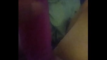 Pussy gets nice size dildo in it