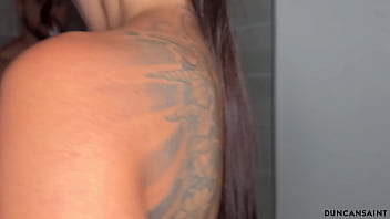 Horny voyeur caught him in the shower