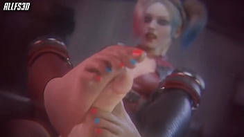 Harley quinn gives sexual footjob to white male