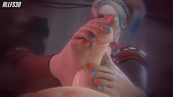Harley quinn gives sexual footjob to white male