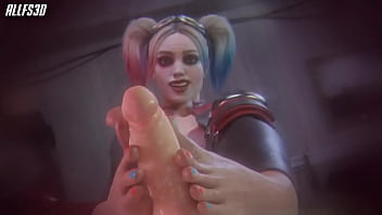 Harley quinn gives sexual footjob to white male