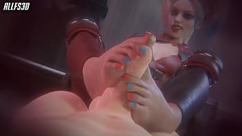 Harley quinn gives sexual footjob to white male
