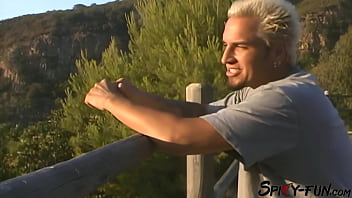 Brunette blowing her boyfriend by the road