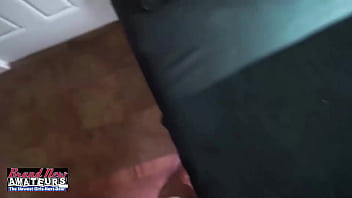 Innocent brunette trinity gives a titjob and gets her pussy fucked