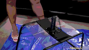 Maxine x sits down & spreads her legs to dildo fuck her asian cunt