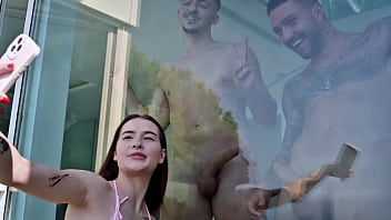 Sweet teen gets fucked hard by two big cocks in her pussy and mouth matty