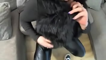 Preview the nympho wife have cum on her latex jumpsuit high heels and fur vest 246#high heels #milf #masturbating #f