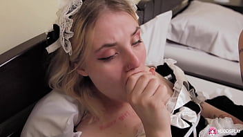 Horny Blonde Maid Angelina Plays With A Sex Toy In A Hotel Room thumbnail