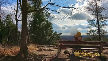 Busted freeuse redhead caught during public deepthroat and outdoor fucking on a cliff