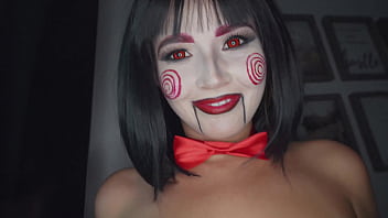 Agatha vega dressed as saw the riddler plays with christian clay's cock free version