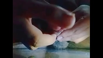 Insert stick in penis and getting wet