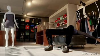 Big tits giving titjob in public mall